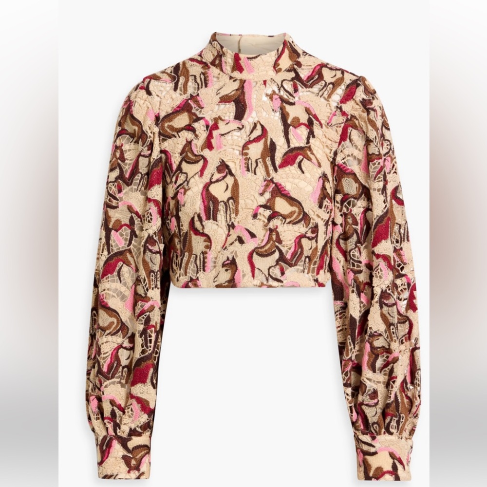 NWT FARM RIO Cropped Guipure Lace Blouse